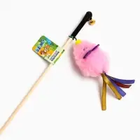 Дразнилка - удочка &laquo;Мышка&raquo;. с колокольчиком, на деревянной палочке, розовая