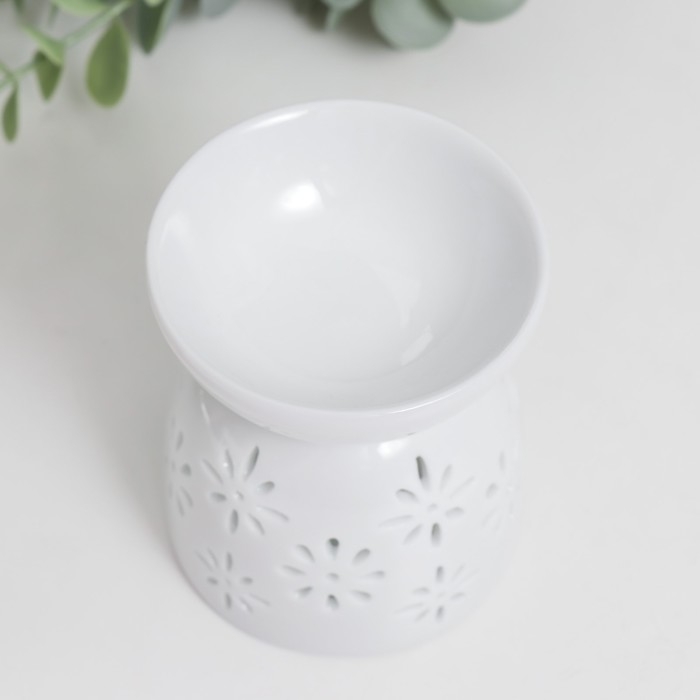 Аромалампа керамика с подставкой под свечу "Кружево цветочное" белый МИКС 8х6,5х6