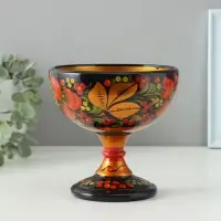 Конфетница на ножке, 14&times;14 см, дерево, хохлома