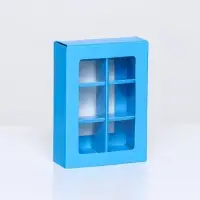 Коробка для 6 конфет, голубой, 13.7×9.85×3.86 см