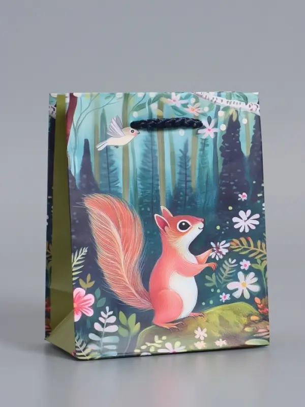 Пакет подарочный "Сказачный лес" ламинированый 11,5 х 14,5 х 6,5 см