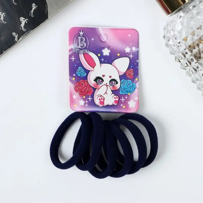 Резинка для волос  Резинка для волос "Комиксы" (набор 6 шт) зайка, 4 см, синий