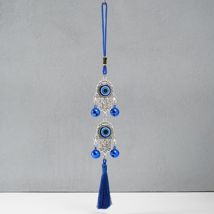 Подвеска от сглаза металл  Подвеска от сглаза металл "Руки Фатимы с колокольчиками и кисточкой" 4х33 см
