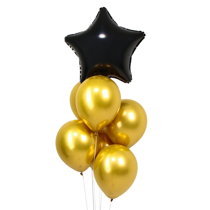 Букет из воздушных шаров &laquo;Звезда&raquo; золото хром, набор 7 шт.