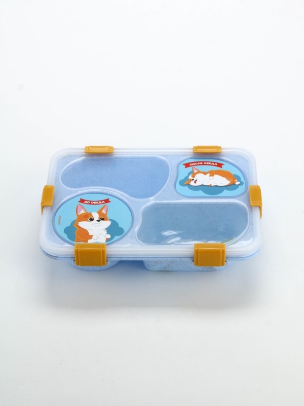 Ланч - бокс с 4 секциями «До/после обеда», 23 х 17 х 5,5 см, голубой