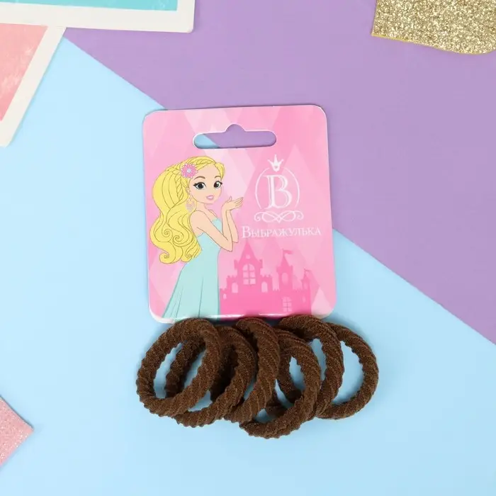 Резинка для волос  Резинка для волос "Махрушка спорт" (набор 6 шт) полосы диагональ, 2,5 см, коричневые