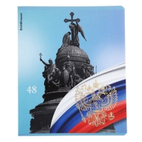 Тетрадь 48 листов в клетку, ErichKrause "Российский герб", матовая ламинация, УФ лак, тиснение фольгой, блок офсет 100% белизна, МИКС