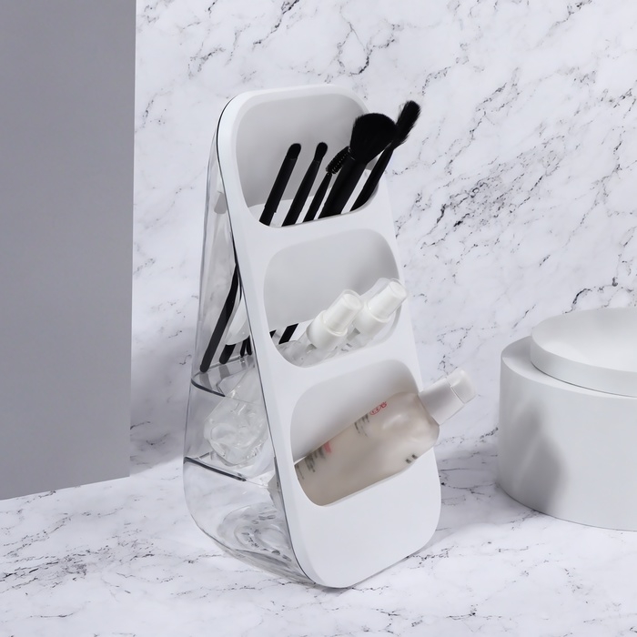 Органайзер для хранения косметических принадлежностей, 3 секции, 16,2 × 13,5 × 33,5 см, цвет белый/прозрачный