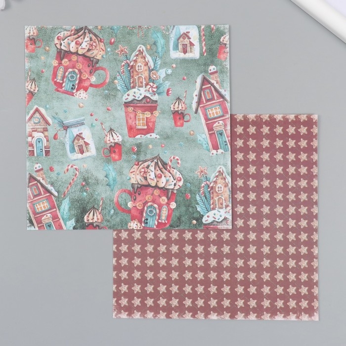 Набор бумаги для скрапбукинга 24 листа 12 дизайнов Набор бумаги для скрапбукинга 24 листа 12 дизайнов "Рождество" 160 гр 15,2х15,2 см