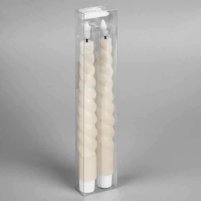 Набор светодиодных витых свечей, белые, 2 &times; 25 &times; 2 см, пластик, воск, батарейки АААх2 (не в комплекте), свечение тёплое белое, 2 шт.