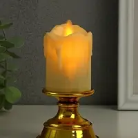 Светодиодная свеча в подсвечнике RISALUX с эффектом живого пламени, LED-ночник, от батареек 2&times;ААА, золото, 7&times;7&times;14.5 см