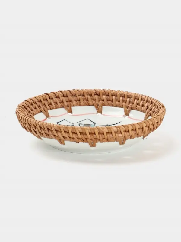 Тарелка керамическая с ротангом, 13.5&times;13.5&times;3 см, МИКС