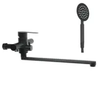 Смеситель для ванны ZEIN ZF3, излив 32 см, с душ набором, нержавеющая сталь, черный