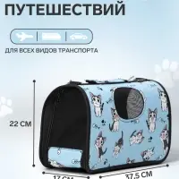 Сумка - переноска каркасная &laquo;Играющие котики&raquo;, размер S, 37.5&times;17&times;22 см, голубая