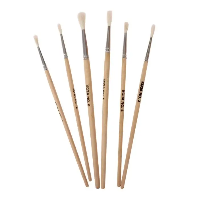 Набор кистей для рисования, коза, 6 штук, № 1, 2, 3, 4, 5, 6, круглые, деревянная ручка, международный размер
