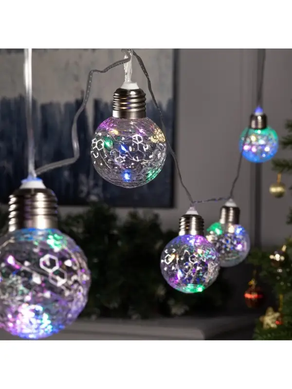 Гирлянда &laquo;Нить&raquo; 3 м с насадками &laquo;Лампочки шары&raquo;, IP20, прозрачная нить, 80 LED, свечение мульти, 8 режимов, 220 В