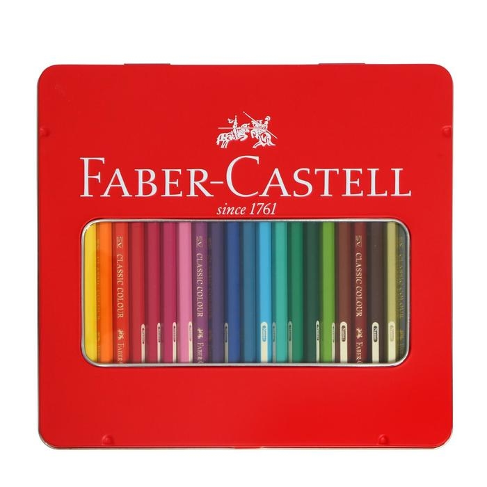 Карандаши 24 цвета Faber-Castell  Карандаши 24 цвета Faber-Castell "Замок", шестигранный корпус, заточенные, в металлической коробке
