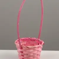 Корзина плетёная для хранения, 13&times;13&times;9.5 см, ручка h=21 см, бамбук, светло - розовая, Greengo