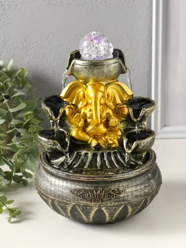 Фонтан настольный от сети, подсветка "Ганеша у фонтана" 16х16х23 см