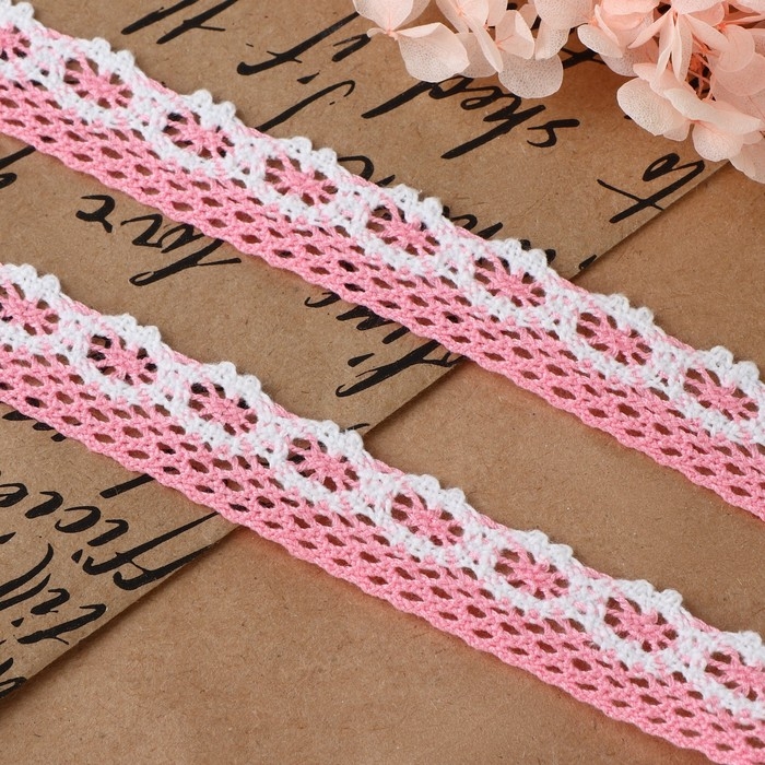 Кружево вязаное, 20 мм × 15 ± 1 м, цвет розовый/белый Кружево вязаное, 20 мм × 15 ± 1 м, цвет розовый/белый