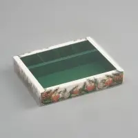 Коробка под 4 конфеты и шоколад с ячейками «Новогодние игрушки» 18.8×15.7×3 см