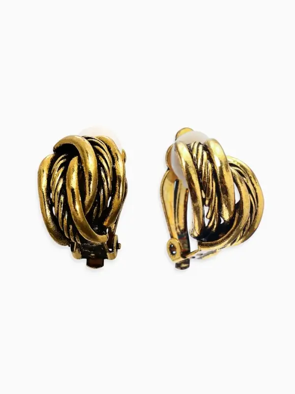 Серьги клипсы для ушей QF &laquo;Узел&raquo;, цвет чернёное золото