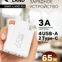 Сетевое зарядное устройство Luazon ZY-21, 4 USB, 2 Type-C, 3 А, белое