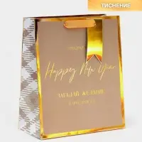 Пакет подарочный новогодний ламинированный «Загадай желание», 21.5 х 25 х 10 см