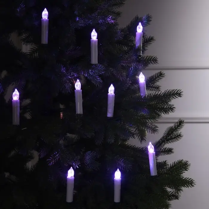 Светодиодные свечи на прищепках 10 см, 10 штук, от батареек ААх1, пульт ДУ, свечение мульти (RGB)