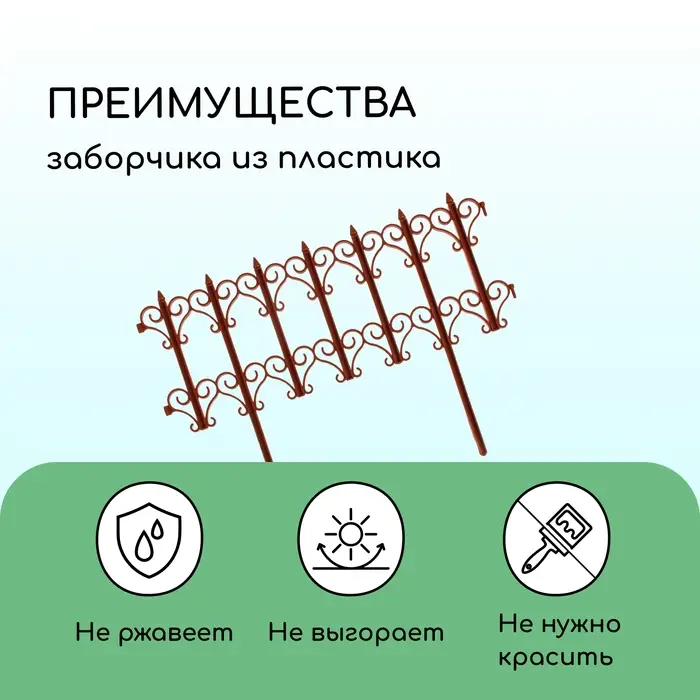 Ограждение декоративное, 25&times;180 см, 5 секций, пластик, терракотовое, &laquo;Классика&raquo;