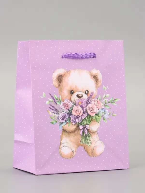 Пакет подарочный ламинированный «Цветы от Мишки» 11.5×14.5×6.5 см Пакет подарочный ламинированный «Цветы от Мишки» 11.5×14.5×6.5 см
