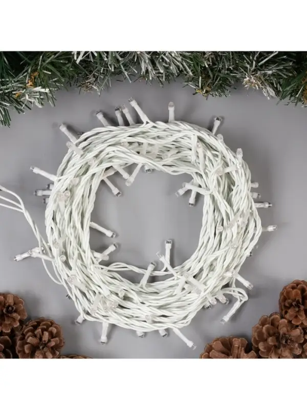 Гирлянда &laquo;Нить&raquo; 10 м, IP44, белая нить, 100 LED, свечение жёлтое, 8 режимов, 220 В