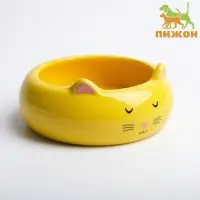Миска &laquo;Кошка-лепёшка&raquo;, 200 мл, 13&times;13&times;5.5 см, керамика, жёлтая