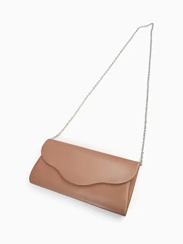 Сумка-клатч женская вечерняя на магните, на цепочке, однотонная, бежевая