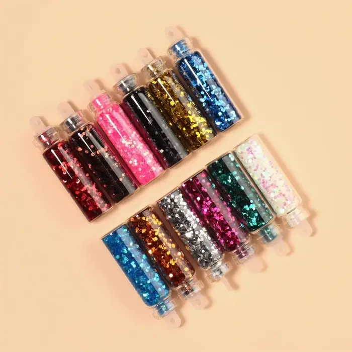 Блёстки для декора, средние, набор 12 бутылочек, разноцветные