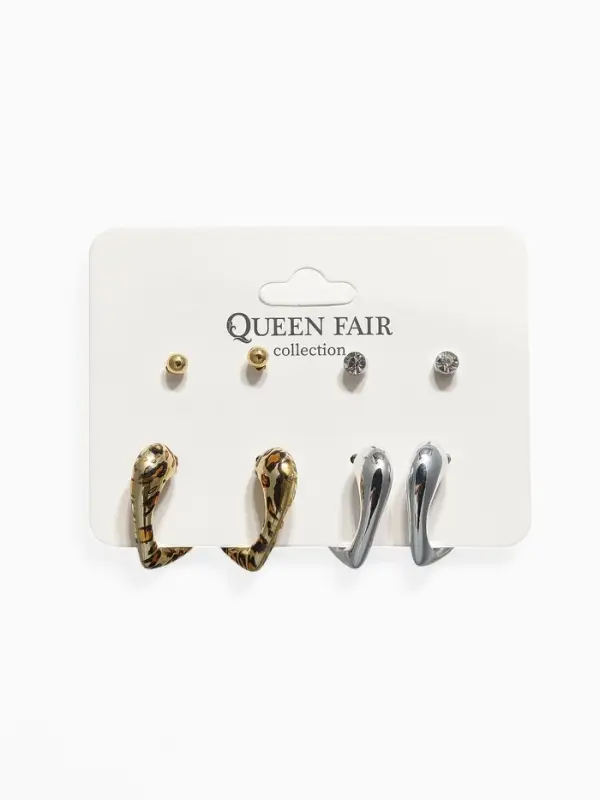 Серьги QF &laquo;Сердце леопарда&raquo;, набор 4 пары, бусины, цвет золото, серебро