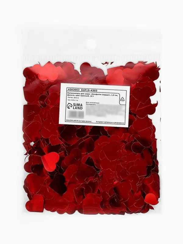 Наполнитель для шаров &laquo;Конфетти сердце&raquo;, d=1.5 см, 10 г