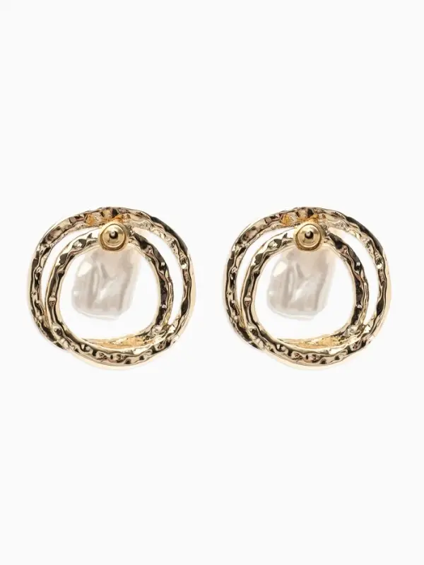 Серьги с жемчугом &laquo;Бусина&raquo;, двойной круг, цвет золото
