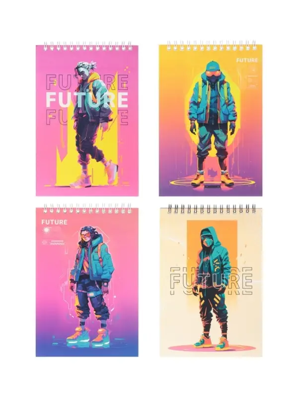 Блокнот А5, 60 листов, на гребне, обложка из мелованного картона, плотность 60 г/м&sup2;, МИКС