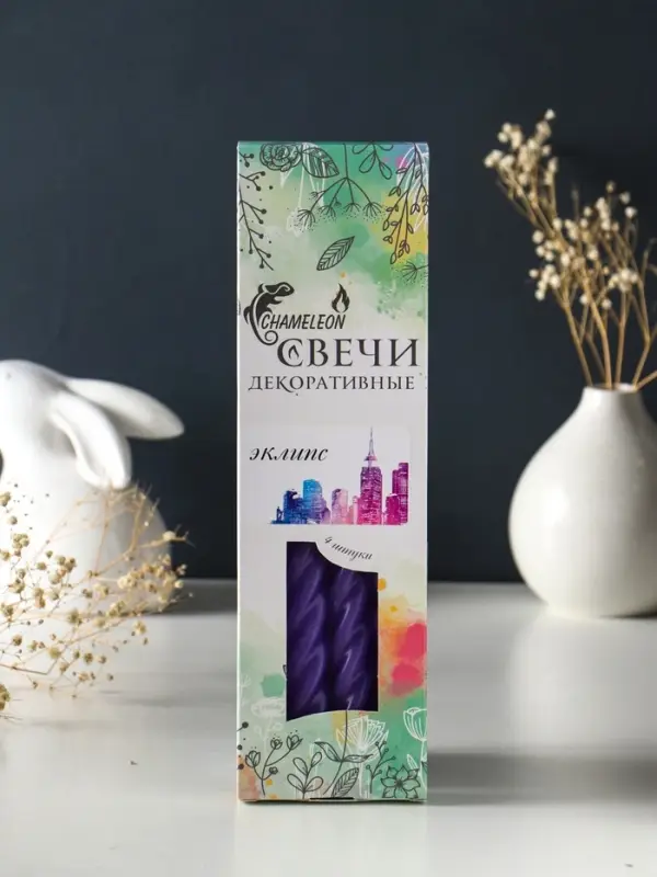 Свечи витые ароматизированные 1,9х24 см (набор 4 шт) 40 гр, 8 ч, эклипс Свечи витые ароматизированные 1,9х24 см (набор 4 шт) 40 гр, 8 ч, эклипс