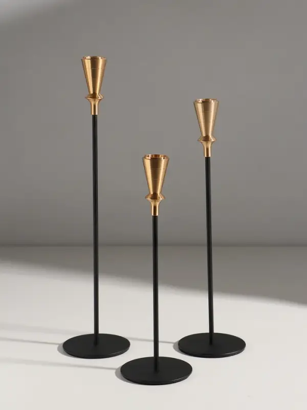 Подсвечник металл  Подсвечник металл "Мондоро" d=2 см набор 3 шт чёрно-золотой 8х8х24, 8х8х29, 8х8х34 см
