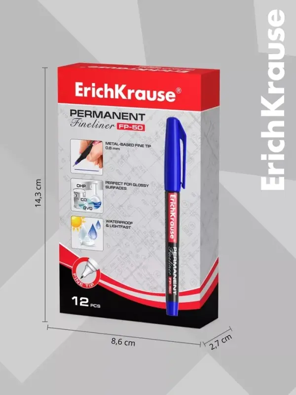 Маркер-линер перманентный ErichKrause. FP-50, синий, узел 0.6 мм