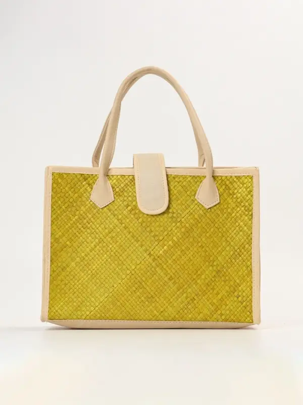 Сумка плетёная на застёжке из пандана, 35&times;12&times;40 см, жёлтая