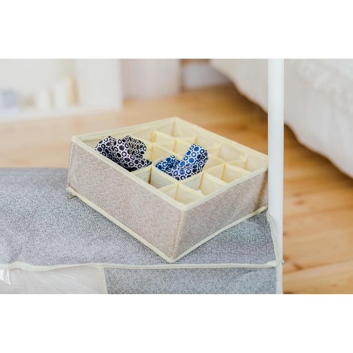 Органайзер для хранения белья Доляна «Европа», 16 ячеек, 27×25×10 см, цвет бежевый Органайзер для хранения белья Доляна «Европа», 16 ячеек, 27×25×10 см, цвет бежевый