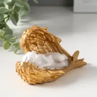 Сувенир полистоун "Спящий белоснежный ангел с золотыми крыльями" 5,7х13х7,5 см