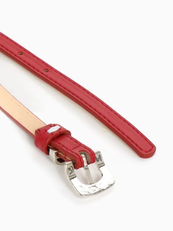 Ремень женский тонкий, 110&times;1.3 см, с пряжкой металл, красный