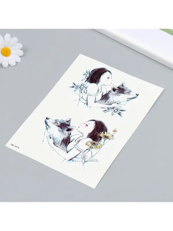 Переводные тату на тело цветные «Девочка с волком», 21×14.8 см