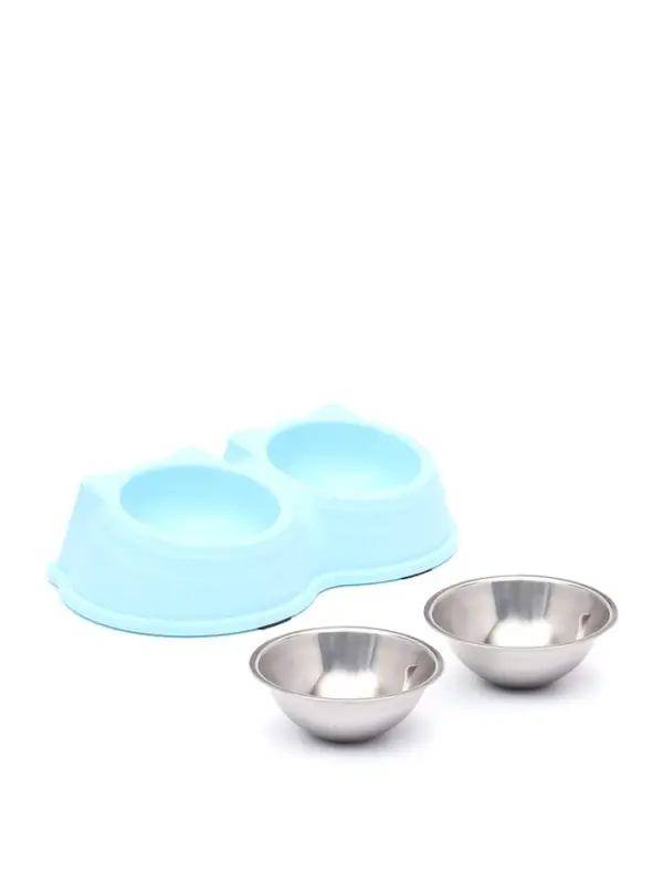 Миска двойная &laquo;Кисы&raquo;, 28&times;16.3&times;7.3 см, на пластиковом основании, металл, голубая