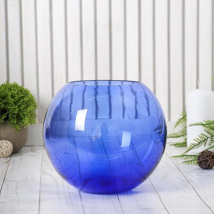 Ваза  Ваза "Шар" d=9см, h=160х180мм. V=2,5 л  из синего стекла (без декора)