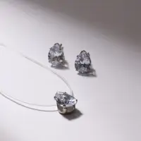 Гарнитур 2 предмета: кулон, серьги &laquo;На леске&raquo;, капелька, белые в серебре, 30 см